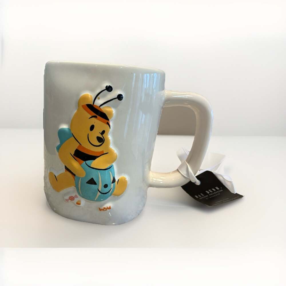 Rae Dunn Disney Pooh Bear Halloween Mug Pumpkin Trick or Treat Double Sided